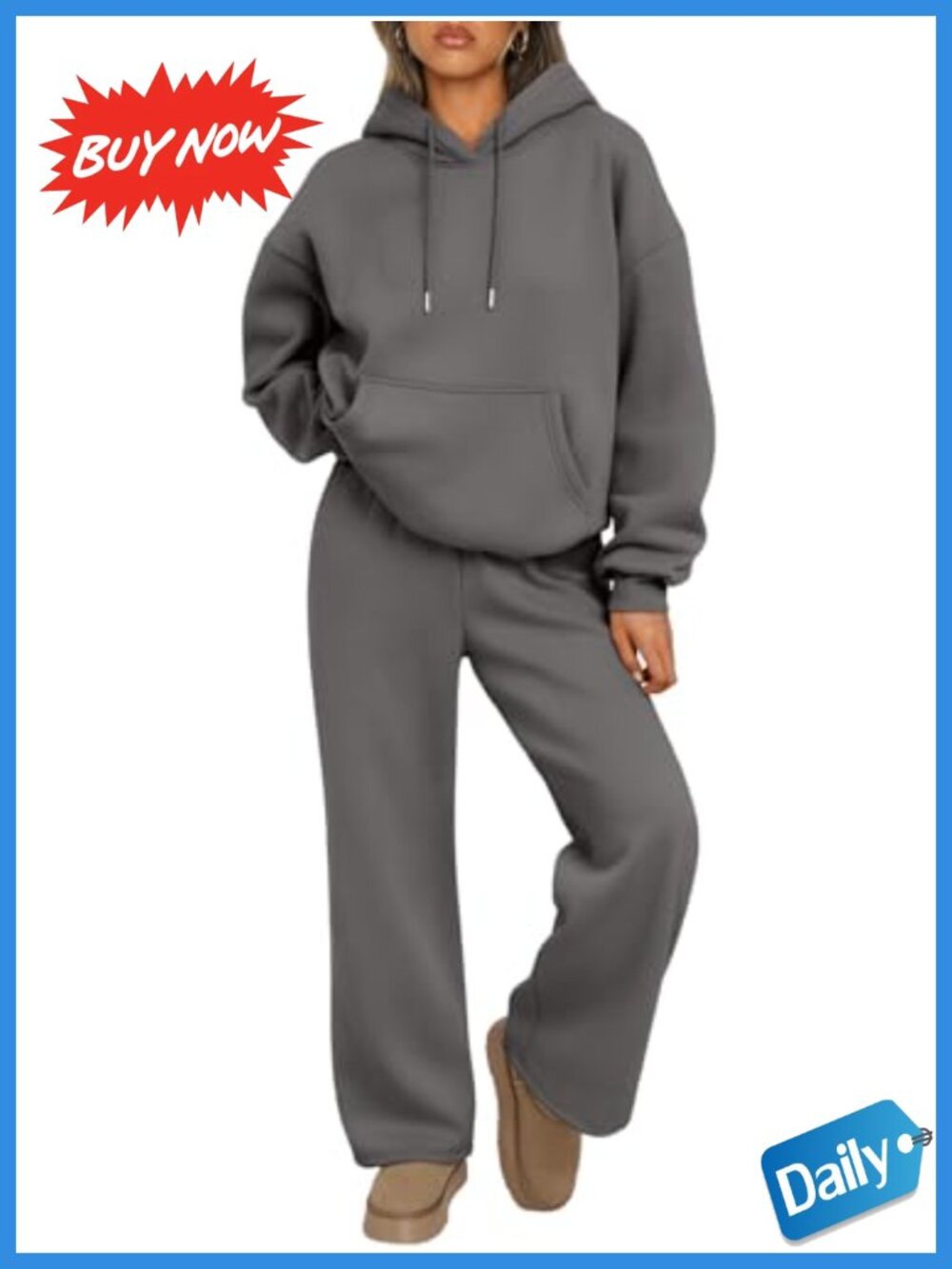 2 Piece Lounge Sweat Set Oversized Hoodie Wide Leg Pants Cotton Fleece